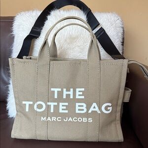 Marc Jacobs Beige Canvas "The Tote Bag" with Black Strap